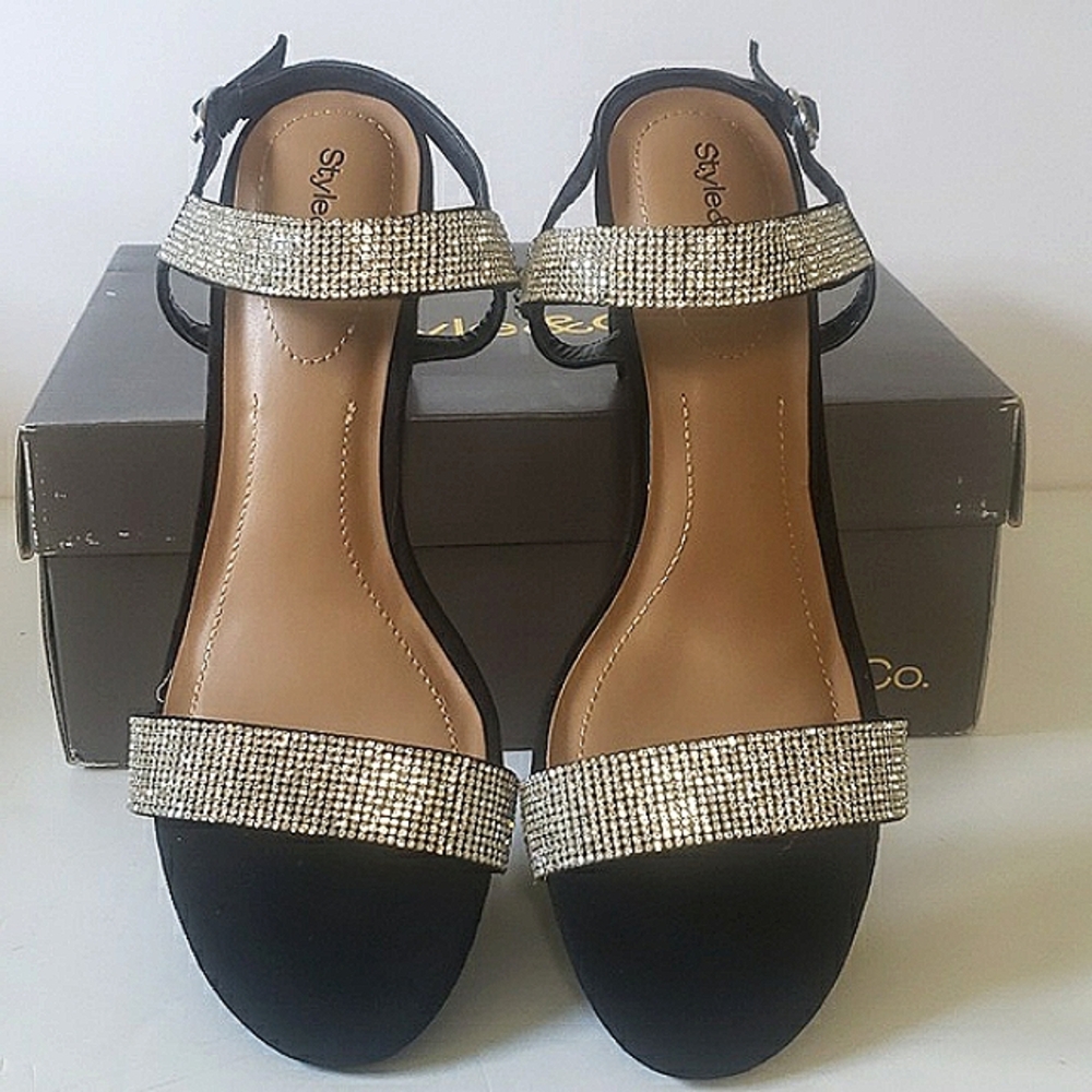 Style & Co "Bonita" Black/Rhinestone Dressy High Heeled Sandals, 9.5M, NIB